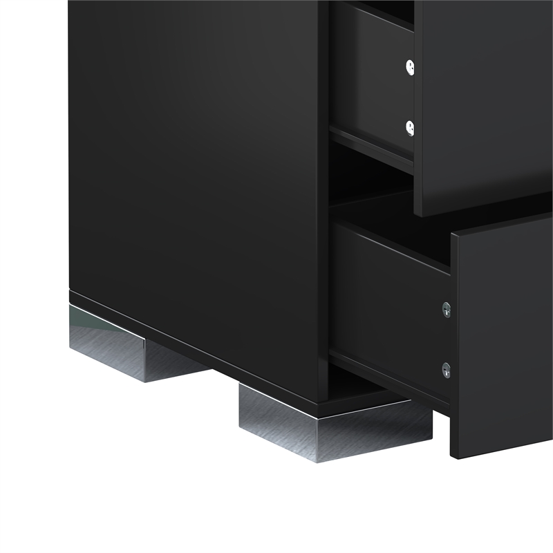 Pemberly Row Black 2-Drawer Nightstand with Metal Feet and Mirror Detail