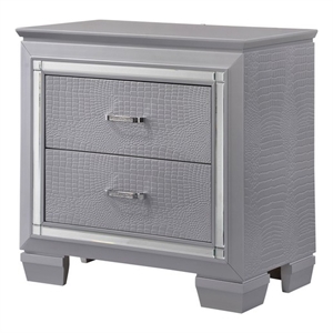 Pemberly Row 2-Drawer Nightstand with Textured and Mirror Accents in Gray