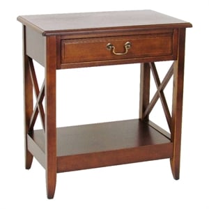 Pemberly Row Oakwood Nightstand with 1 Drawer and X Shape Sides in Brown