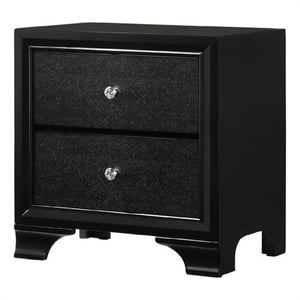 Pemberly Row 2 Drawer Nightstand with Textured and Crystal Pulls in Black