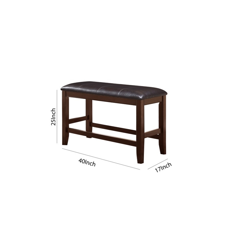 Pemberly Row Counter Height Bench with Leatherette Seat in Brown and Black