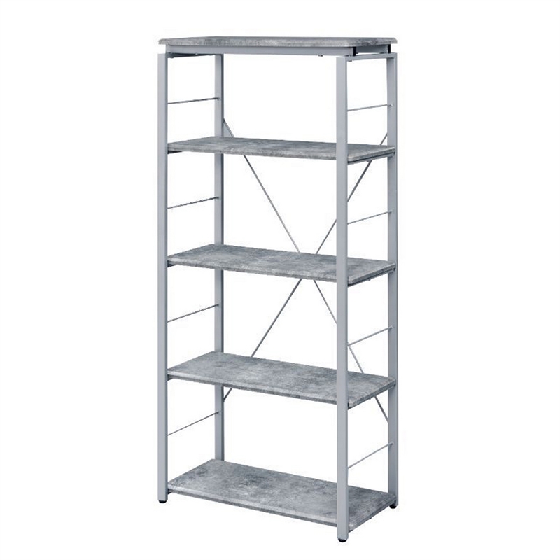 Pemberly Row Bookshelf with 4 Shelves and X Shape Frame in Silver and Gray