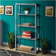 Pemberly Row Bookshelf with 4 Shelves and X Shape Frame in Silver and Gray