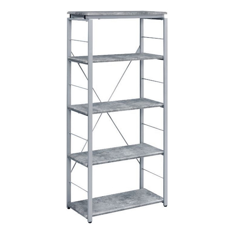Pemberly Row Bookshelf with 4 Shelves and X Shape Frame in Silver and Gray
