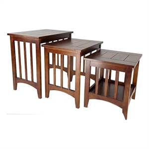 Pemberly Row 3 Piece Oak Nesting Set with Plank Top and Sides in Brown