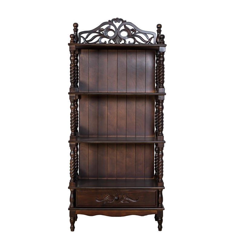 Pemberly Row Bookcase with 4 Shelves and Filigree Accents in Brown