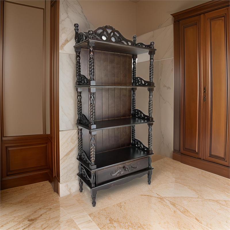 Pemberly Row Bookcase with 4 Shelves and Filigree Accents in Brown