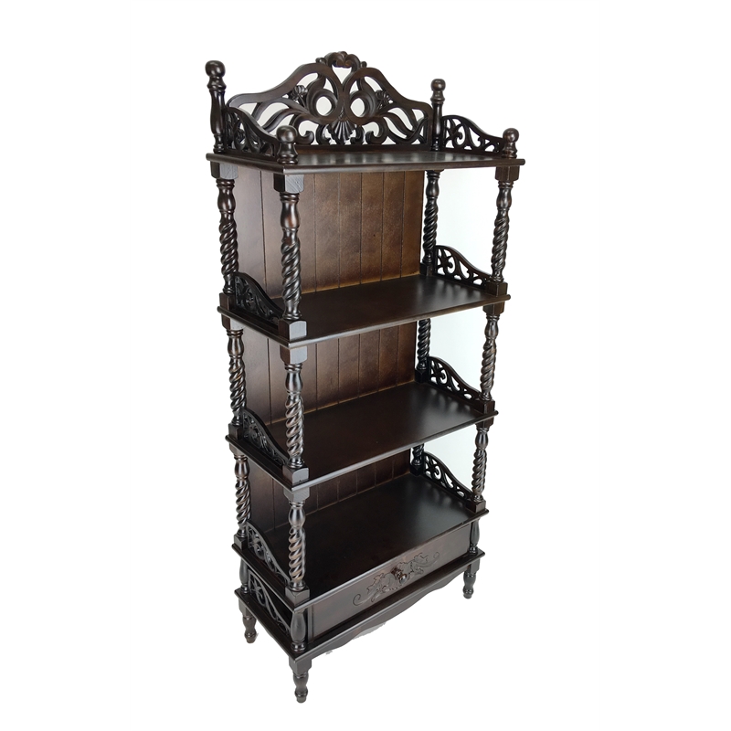 Pemberly Row Bookcase with 4 Shelves and Filigree Accents in Brown