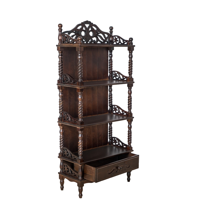 Pemberly Row Bookcase with 4 Shelves and Filigree Accents in Brown