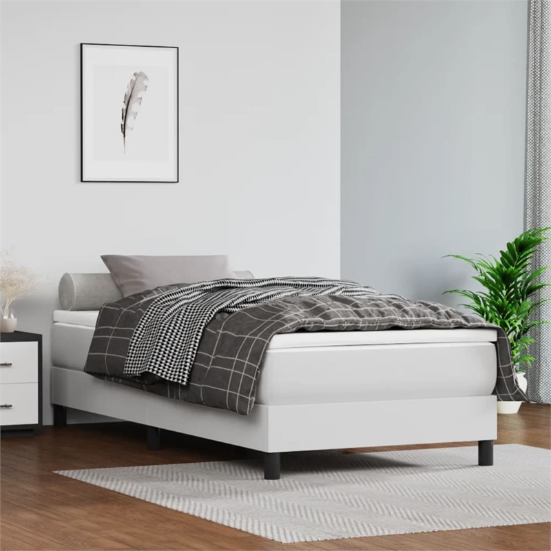 Pemberly Row Twin Faux Leather Bed Frame with Support 264.6 lbs in White