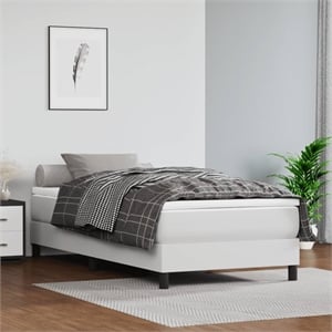 Pemberly Row Twin XL Faux Leather Plywood Bed Frame 39.4x31.9x9.8&quot in White