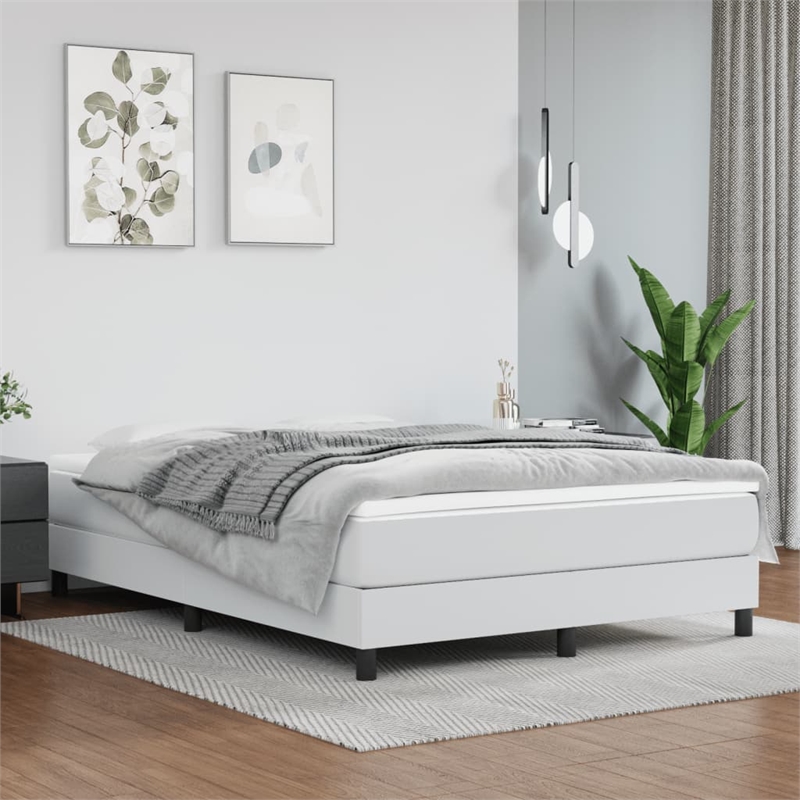 Pemberly Row Full Faux Leather Bed Frame with Plywood Slat Support in White