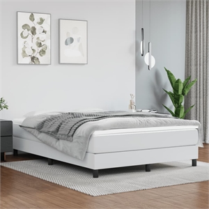 Pemberly Row Full Faux Leather Bed Frame with Plywood Slat Support in White