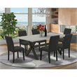 Pemberly Row 7-Piece Rectangular Wood Kitchen Table Set in Black/Cement
