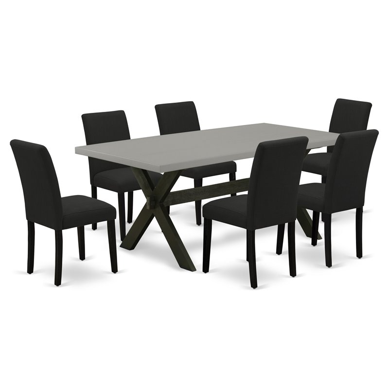 Pemberly Row 7-Piece Rectangular Wood Kitchen Table Set in Black/Cement