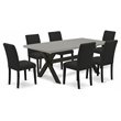 Pemberly Row 7-Piece Rectangular Wood Kitchen Table Set in Black/Cement