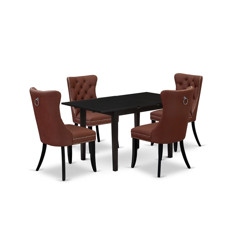 Pemberly Row 5-Piece Black Dining Set with Burgundy Faux Leather Seats