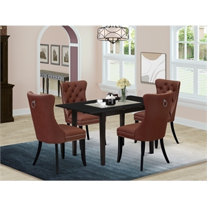 Pemberly Row 5-Piece Black Dining Set with Burgundy Faux Leather Seats