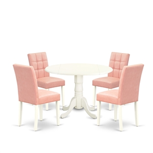 Pemberly Row 5-Piece Rubberwood Kitchen Table Set with Beige Red Chairs