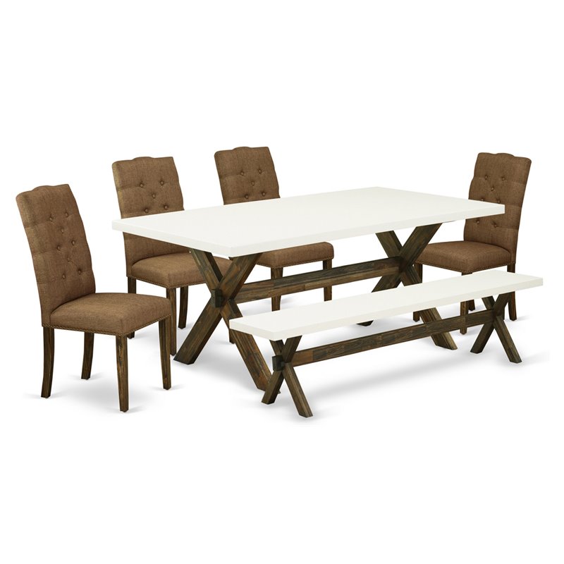 Pemberly Row 6-Piece Rectangular Dining Set with Bench in Jacobean