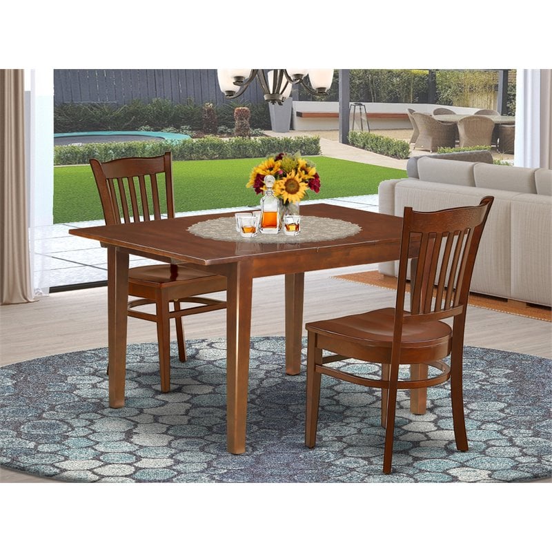 Pemberly Row 3-Piece Dining Set in Mahogany Finish with Wood Seats
