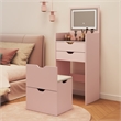 Pemberly Row Pink 3-in-1 Dressing Table Set with LED Mirror and Stool