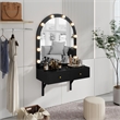 Pemberly Row Wall Mounted Floating Makeup Vanity with LED Mirror in Black