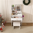 Pemberly Row White MDF LED Vanity Dressing Table with 7 Storage Cabinets