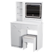 Pemberly Row White Wood Vanity Desk with Mirror Lights and 2 Large Drawers