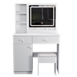 Pemberly Row White Wood Vanity Desk with Mirror Lights and 2 Large Drawers