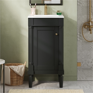 Pemberly Row 18&quot French Style Black Solid Wood Bathroom Vanity with Sink