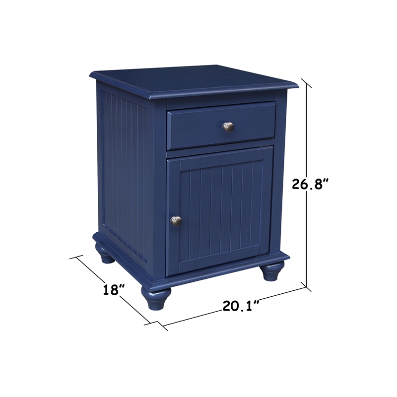 Pemberly Row Solid Wood Nightstand with Cabinet and Drawer in Denim Blue