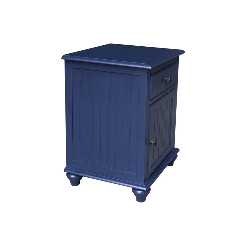 Pemberly Row Solid Wood Nightstand with Cabinet and Drawer in Denim Blue