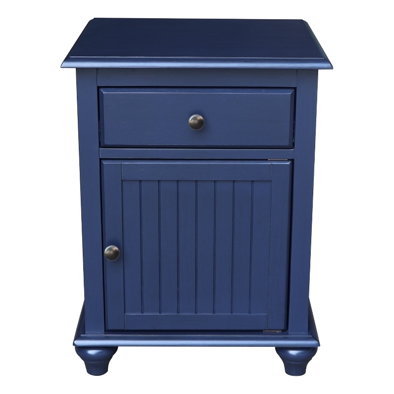 Pemberly Row Solid Wood Nightstand with Cabinet and Drawer in Denim Blue