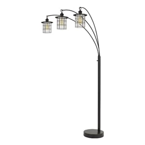 Pemberly Row 180 Watt Metal Floor Lamp with 3 Arms and Cage Shades in Black
