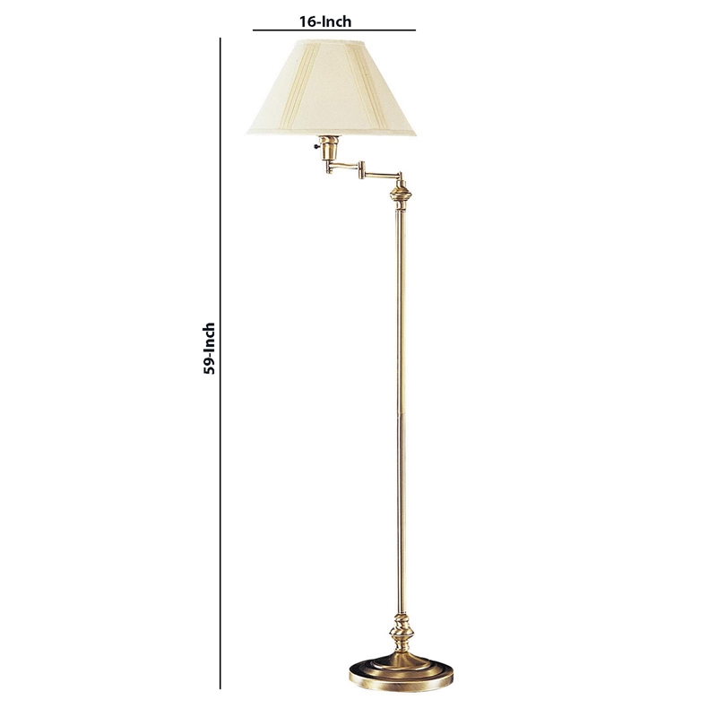 Pemberly Row 150 Watt Floor Lamp with Swing Arm and Fabric Shade in Gold