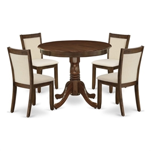Pemberly Row 5-Piece Dining Set with Antique Walnut Finish and Beige Chairs