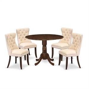 Pemberly Row 5-Piece Antique Walnut Dining Set with Linen Upholstery