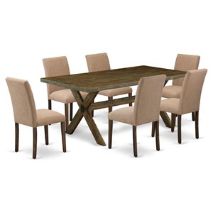 Pemberly Row 7-Piece Distressed Jacobean Dining Set with Sable Chairs