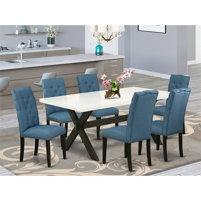 Pemberly Row 7-Piece Wood Dining Set with Black and Mineral Blue Finish