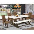 Pemberly Row 6-Piece Wood Dining Set with Fabric Seats and Wooden Bench