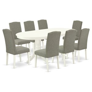 Pemberly Row 9-Piece Oval Dining Set with Butterfly Leaf in White/Shitake