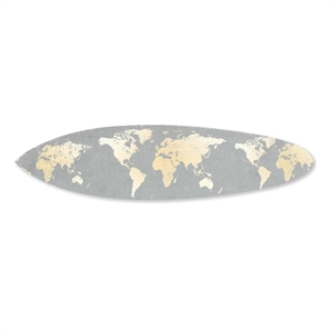 Pemberly Row Surfboard Wall Art with World Map Print in Gray and White