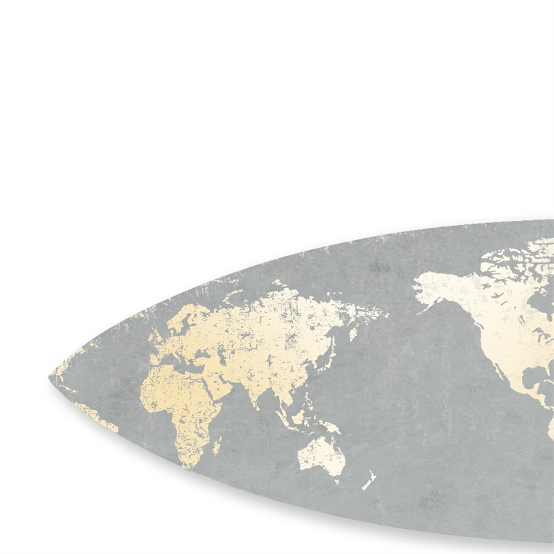 Pemberly Row Surfboard Wall Art with World Map Print in Gray and White