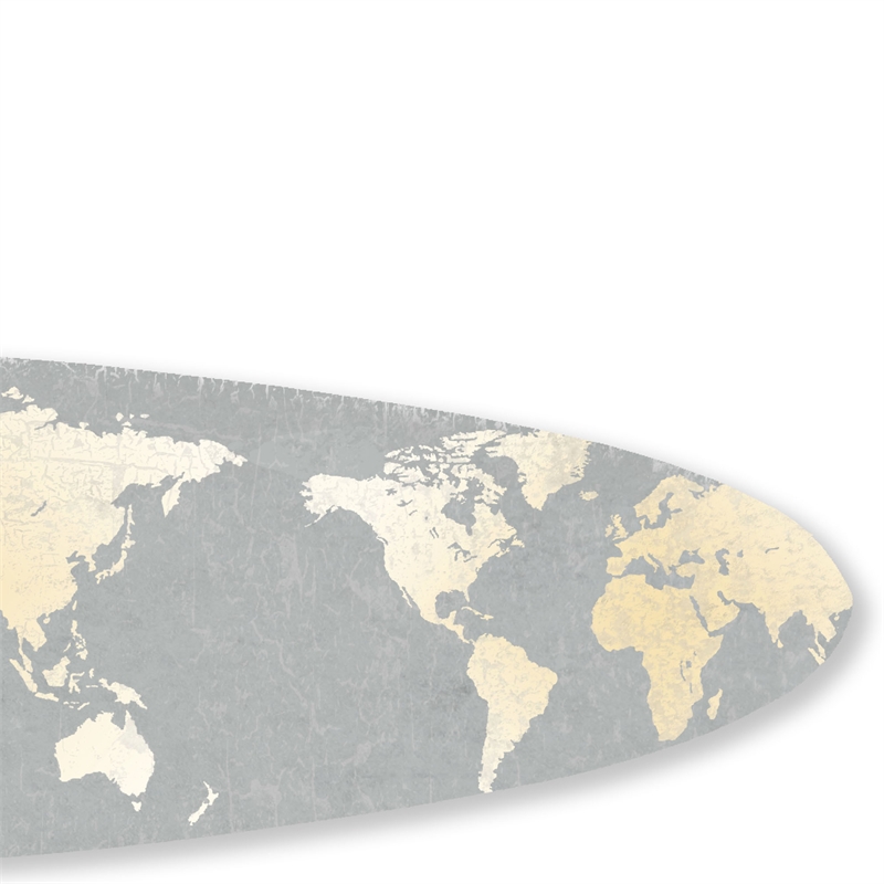 Pemberly Row Surfboard Wall Art with World Map Print in Gray and White
