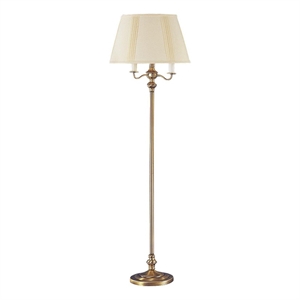 Pemberly Row 150 Watt 6-Way Floor Lamp with Fabric Tapered Shade in Gold