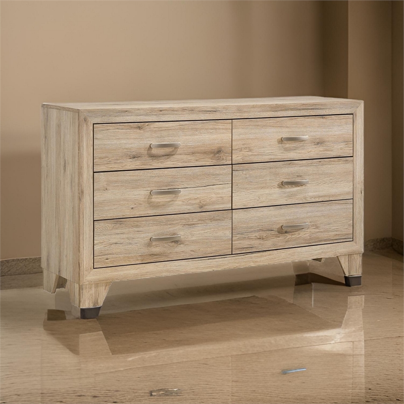 Pemberly Row Wood 6-Drawer Dresser with Bracket Feet in Brown