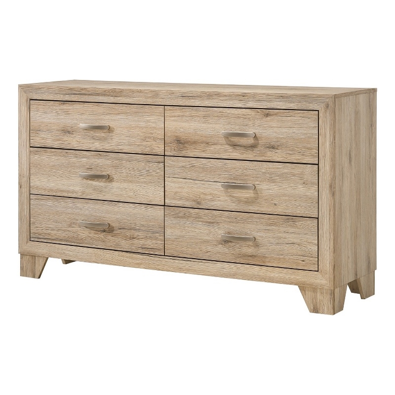 Pemberly Row Wood 6-Drawer Dresser with Bracket Feet in Brown