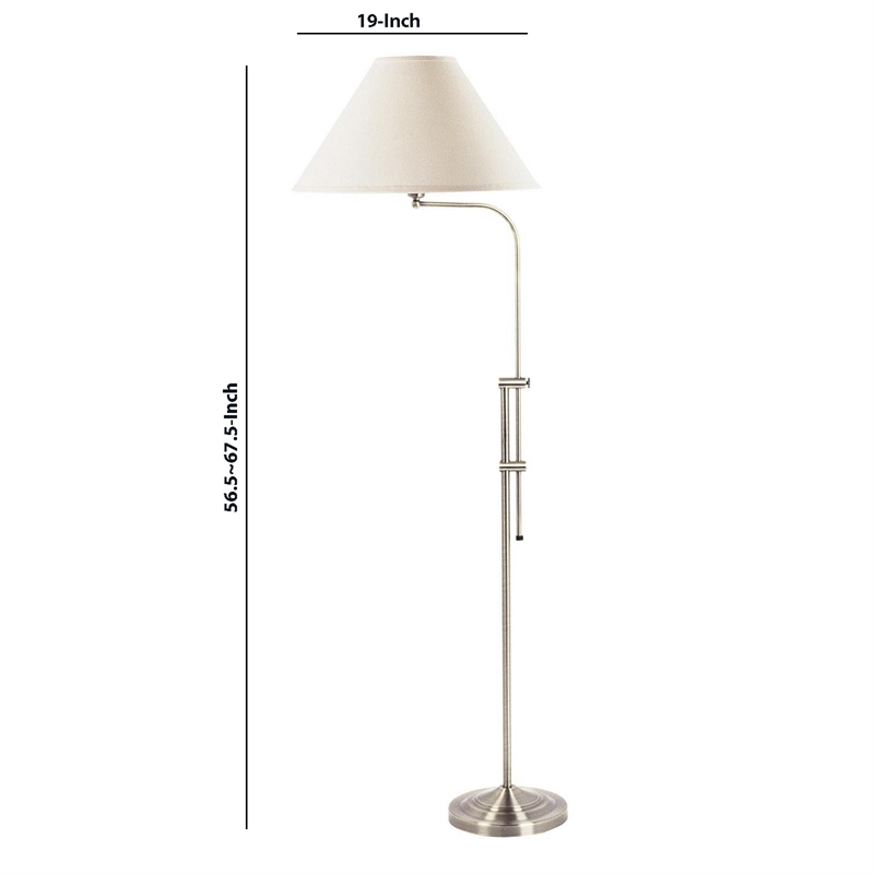 Pemberly Row Floor Lamp with Adjustable Height and Fabric Shade in Silver