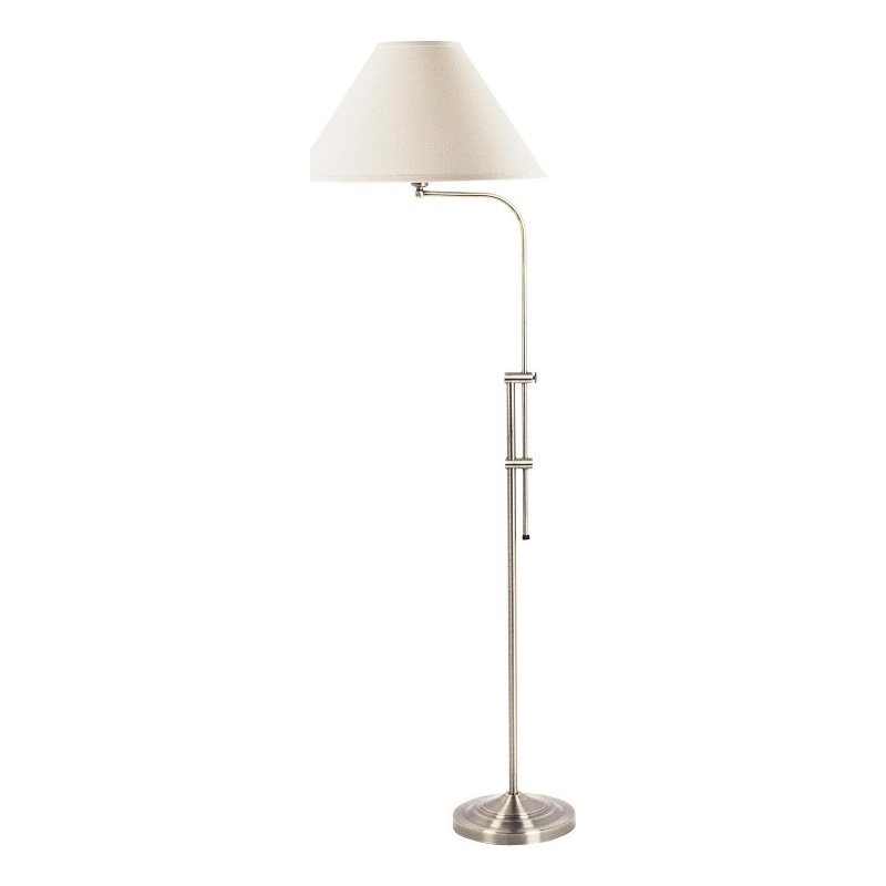 Pemberly Row Floor Lamp with Adjustable Height and Fabric Shade in Silver
